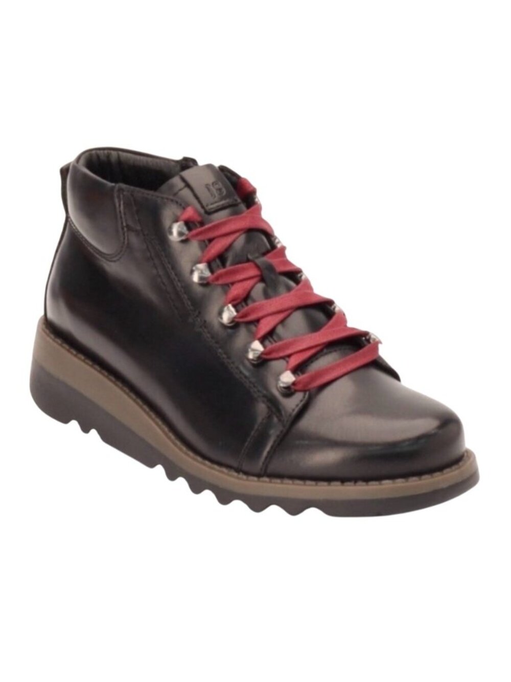 Josef Seibel Lina Black Leather Ankle Boots burgundy Laces Side Zipper Size 39